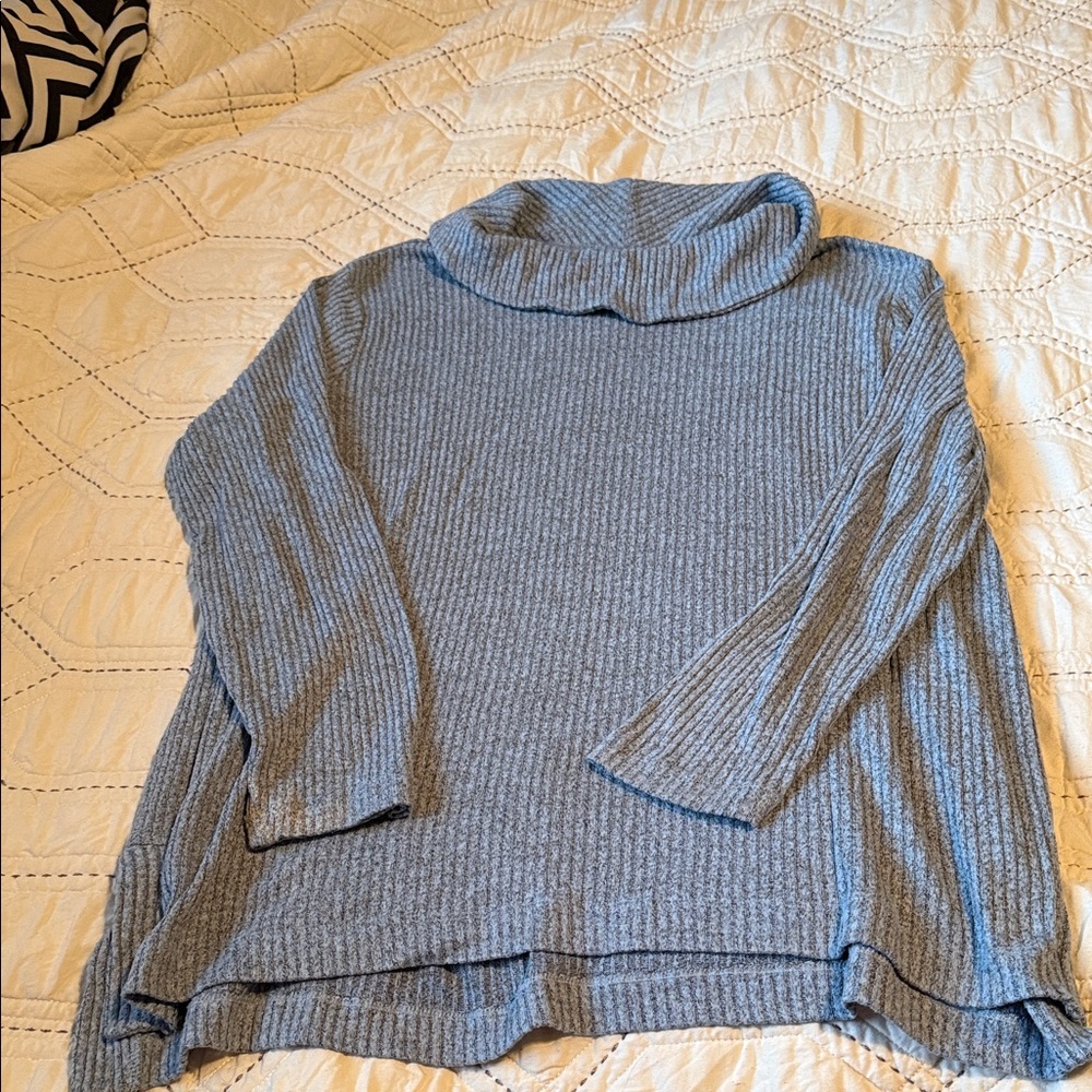 Chico's Heather Gray/Blue Cowl Neck Sweater